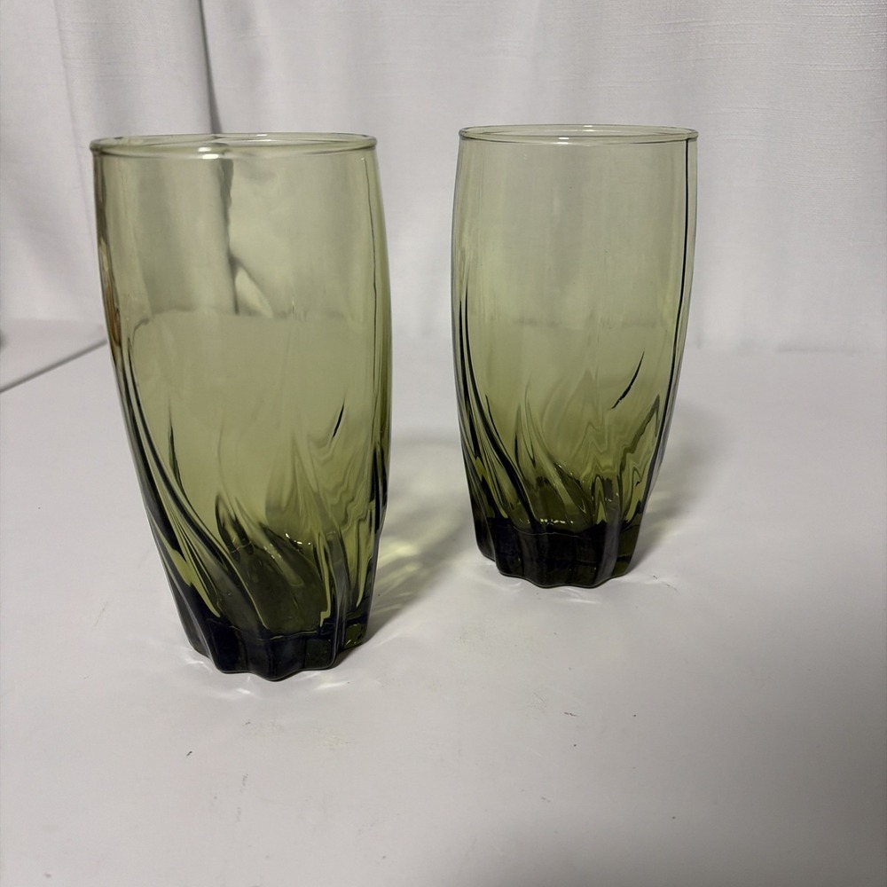 Vintage Anchor Hocking Glasses Central Park Olive Green Set Of 2 Ice Tea Glasses